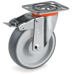 Tellure Rota 714906 — Ruedas de goma termoplastica, nucleo de polipropileno, soporte giratorio pletina NL con freno delantero — 714906 | Tellure Rota