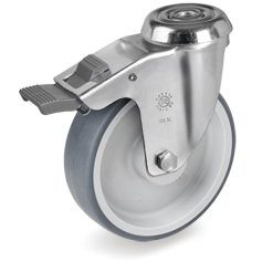 Tellure Rota 716201 — Ruedas de goma termoplastica, nucleo de polipropileno, soporte giratorio con taladro pasador SL con freno delantero — 716201 | Tellure Rota