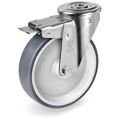 Tellure Rota 716521 — Ruote in gomma termoplastica, nucleo in polipropilene, supporti rotanti foro passante NL con freno anteriore — 716521 | Tellure Rota