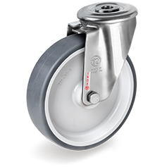 Tellure Rota 717911 — Ruedas de goma termoplastica, nucleo de polipropileno, soporte giratorio con taladro pasador NLX — 717911 | Tellure Rota