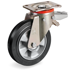 Tellure Rota 727205 — Ruote in gomma Sigma Elastic, nucleo in alluminio, supporto rotante piastra P con freno registrabile