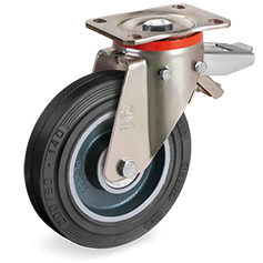 Tellure Rota 727226 — Roues en caoutchouc Sigma Elastic, corps en fonte, monture pivotante à platine P avec frein réglable