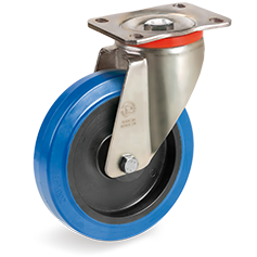 Tellure Rota 736002AE — Ruote in gomma elastica blu antitraccia, nucleo in poliammide 6, supporto rotante piastra P — 736002AE | Tellure Rota