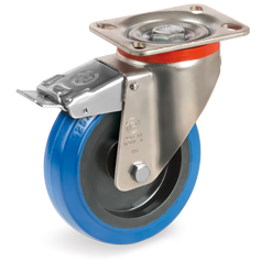 Tellure Rota 736203AE — Roues en caoutchouc élastique non tachant, corps en polyamide 6, monture pivotante à platine P frein antérieur — 736203AE | Tellure Rota